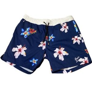 Baja Llama Mens Swim Trunks Floral Navy‎ Blue Swimsuit Shorts - Size M - NWOT